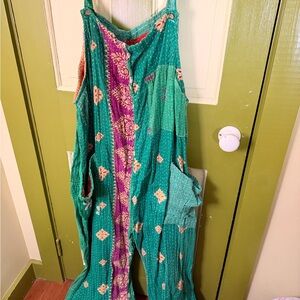 KANTHA BAE Green and Purple Bohemian Patchwork Jumpsuit